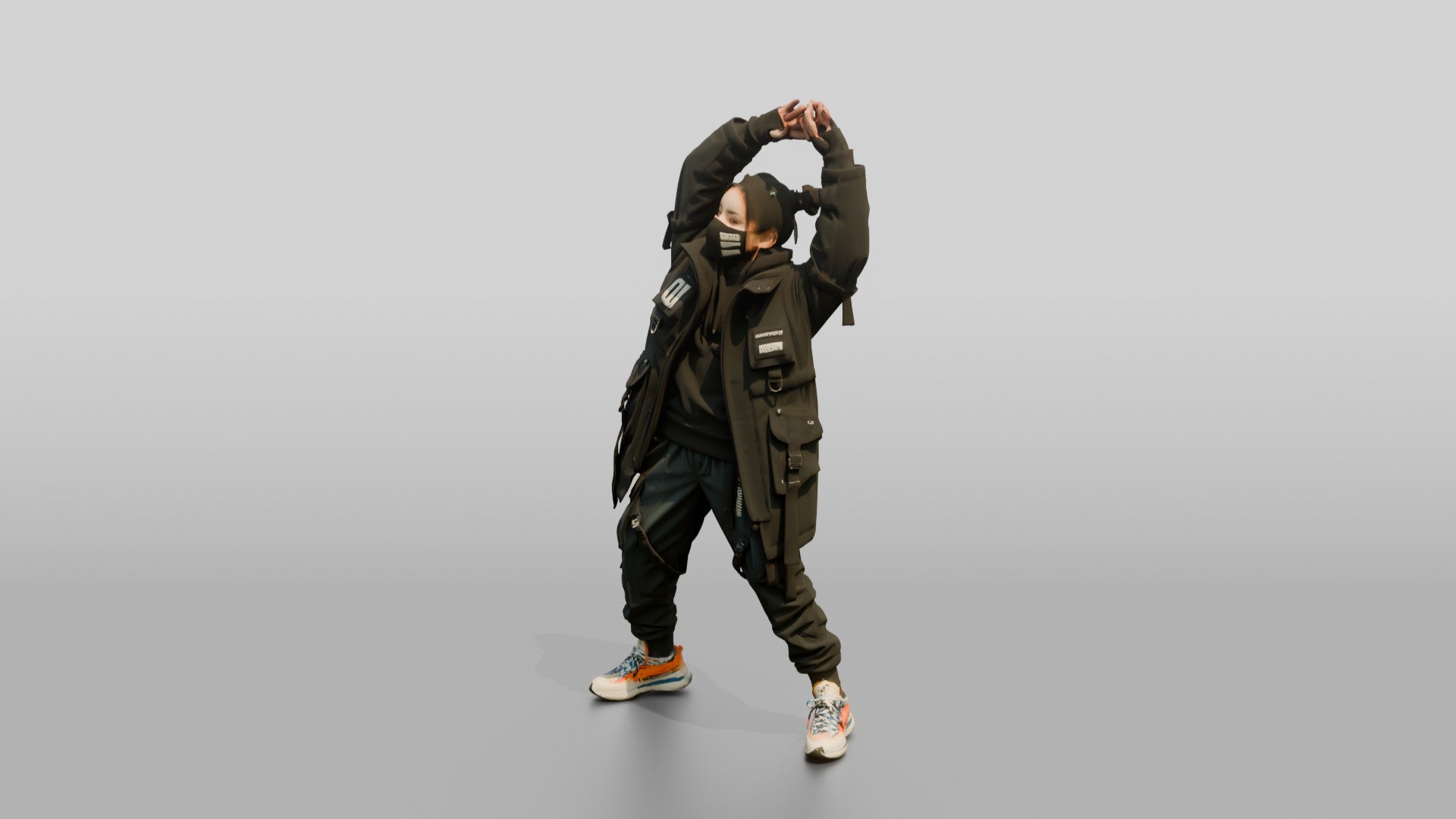Techwear Woman Stretching Her Arms