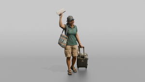 Traveler Waving Her Boarding Pass - 3D character model, view 1