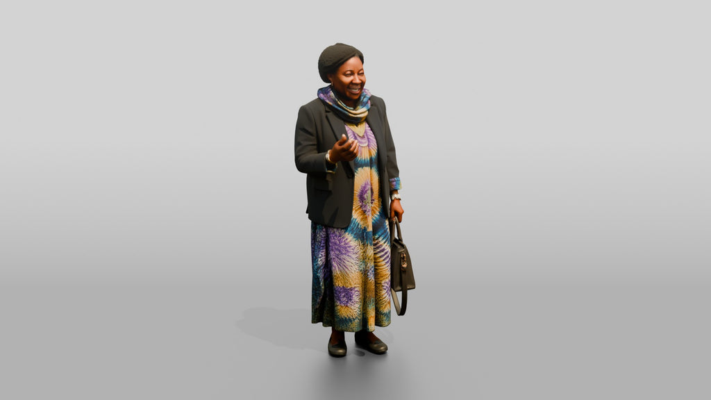Woman in a Blazer Over a Tie-Dye Dress