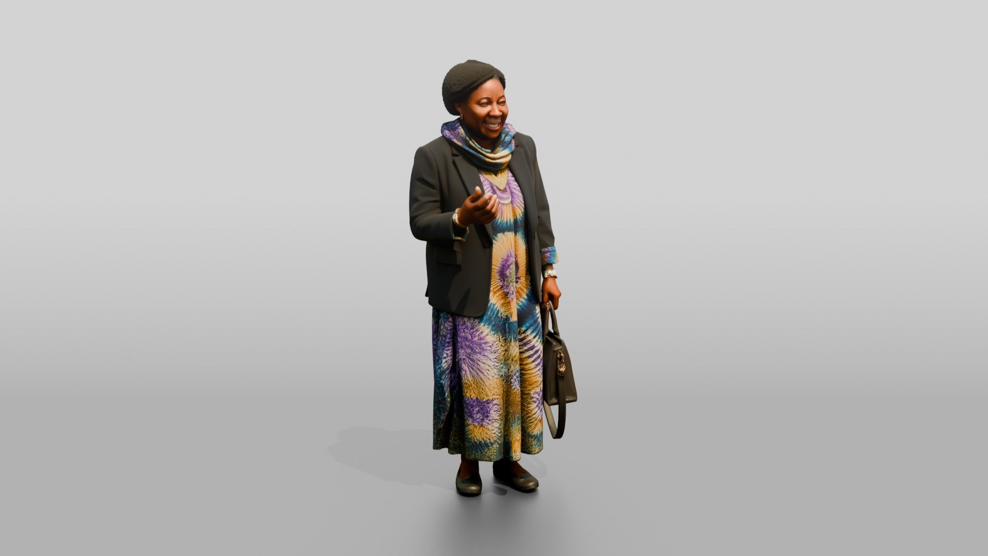 Woman in a Blazer Over a Tie-Dye Dress
