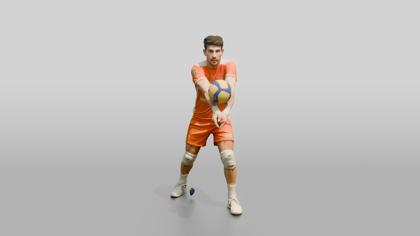 Male Volleyball Player in Orange and White Kit