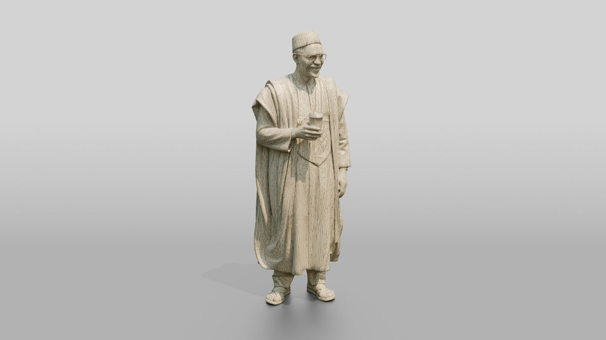 Elderly African Man in a Turquoise Grand Boubou - wireframe topology preview