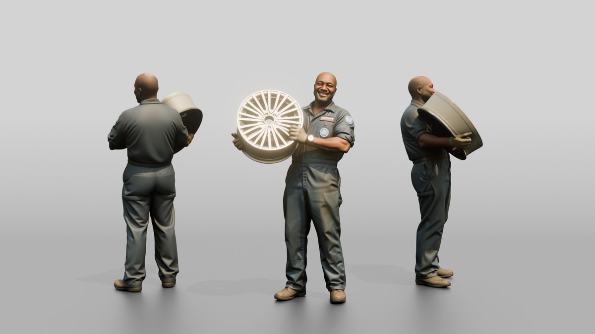 Mechanic Lifting an Alloy Wheel - 3D character model