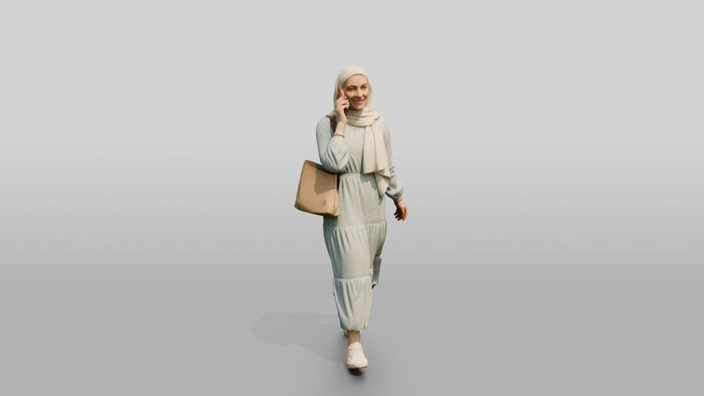 Slender Young Lebanese Woman in Hijab Walking and Texting