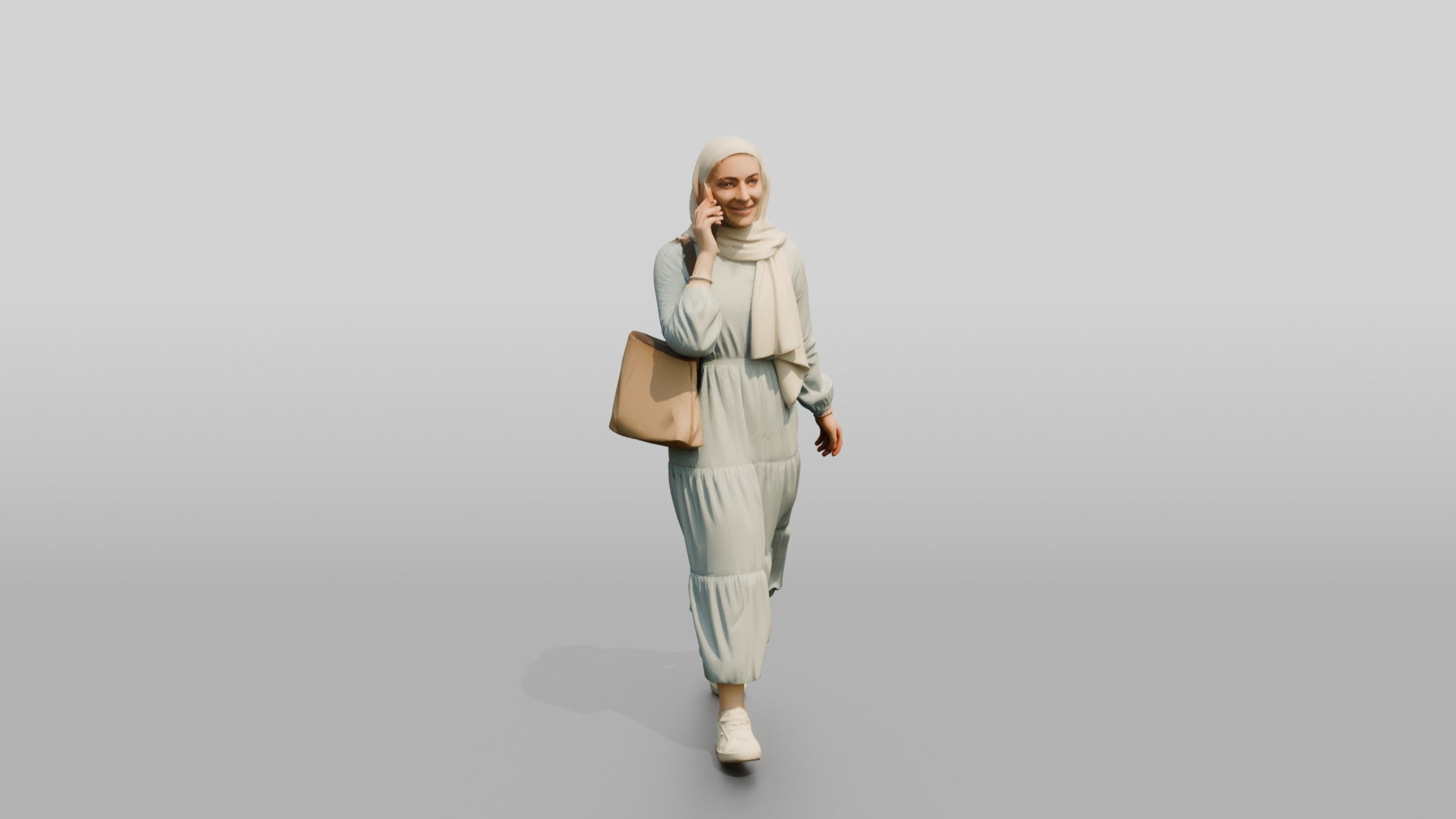 Slender Young Lebanese Woman in Hijab Walking and Texting