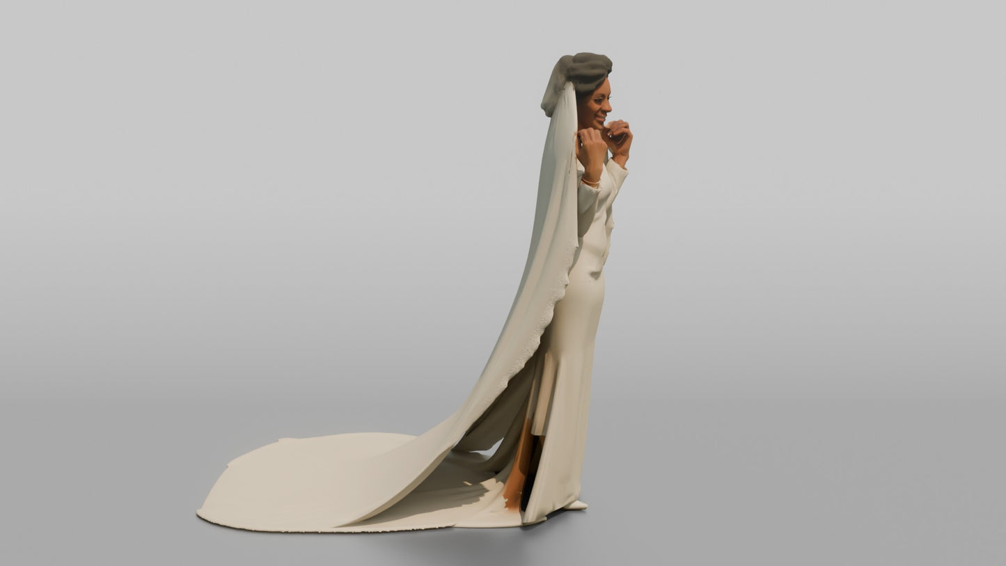 Black Bride Adjusting Her Floor-Length Veil