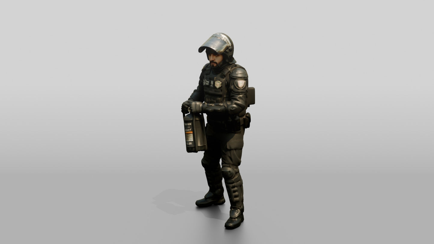 Riot Police Officer Standing with Weapon