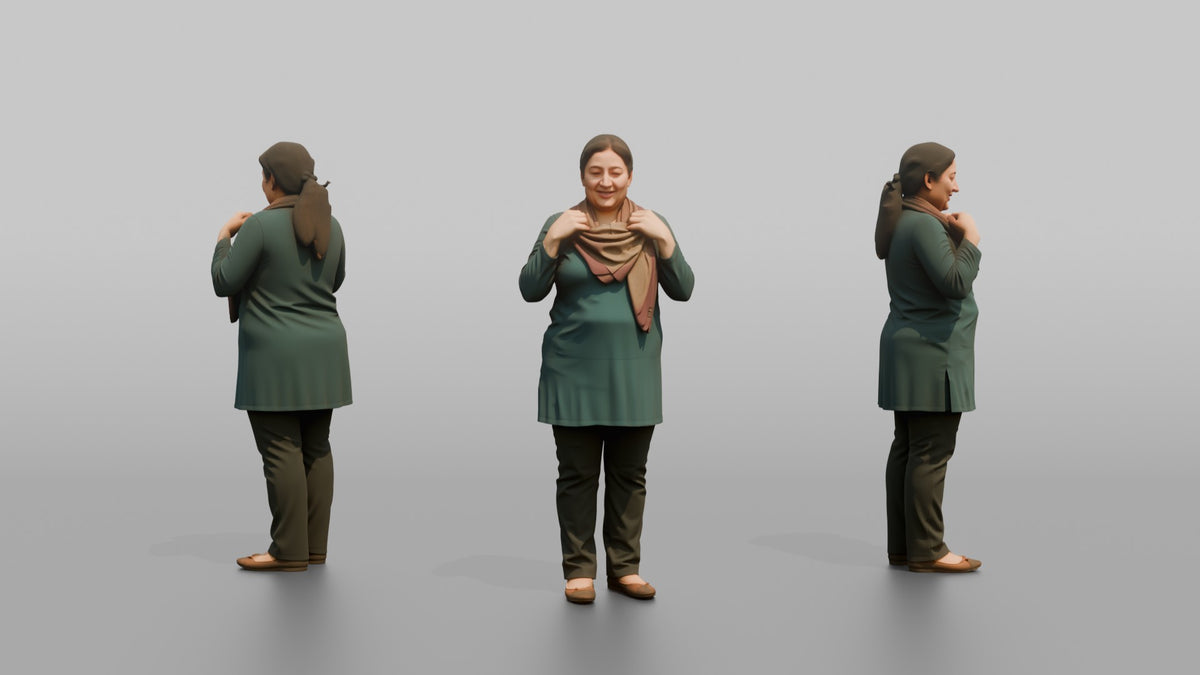 Mother Adjusting A Scarf Around Her Neck - 3D character model, view 1