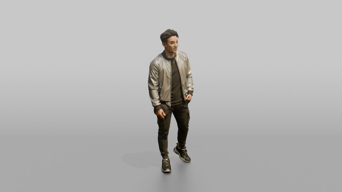 Patron Man Striking A Confident Pose In A Colorful Holographic Jacket - 3D character model
