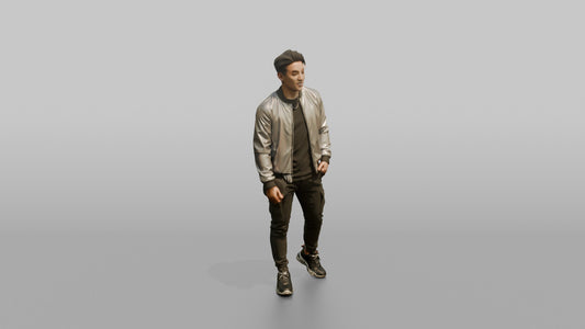 Patron Man Striking A Confident Pose In A Colorful Holographic Jacket - 3D character model
