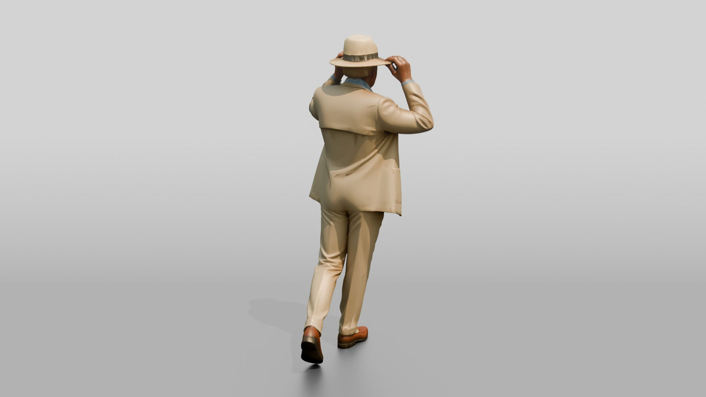 Elderly Slender Italian Gentleman Adjusting His Panama Hat