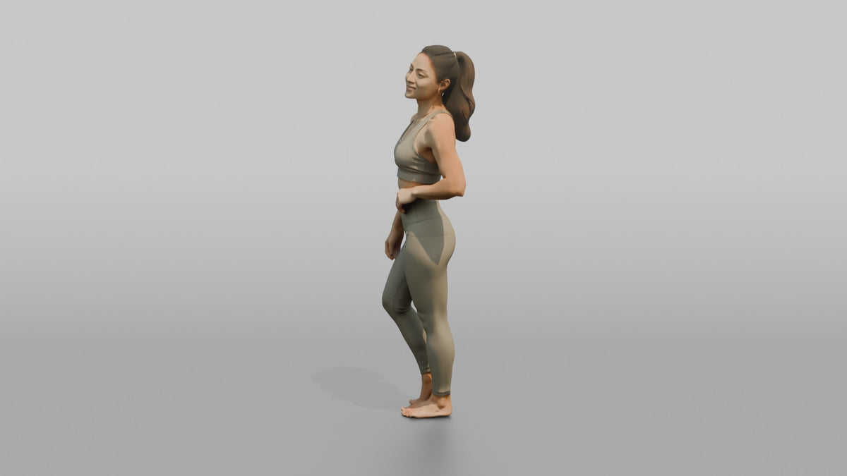 Fitness Influencer Woman Standing Three-quarter Angle, Chin Slightly Up - 3D character model, view 4