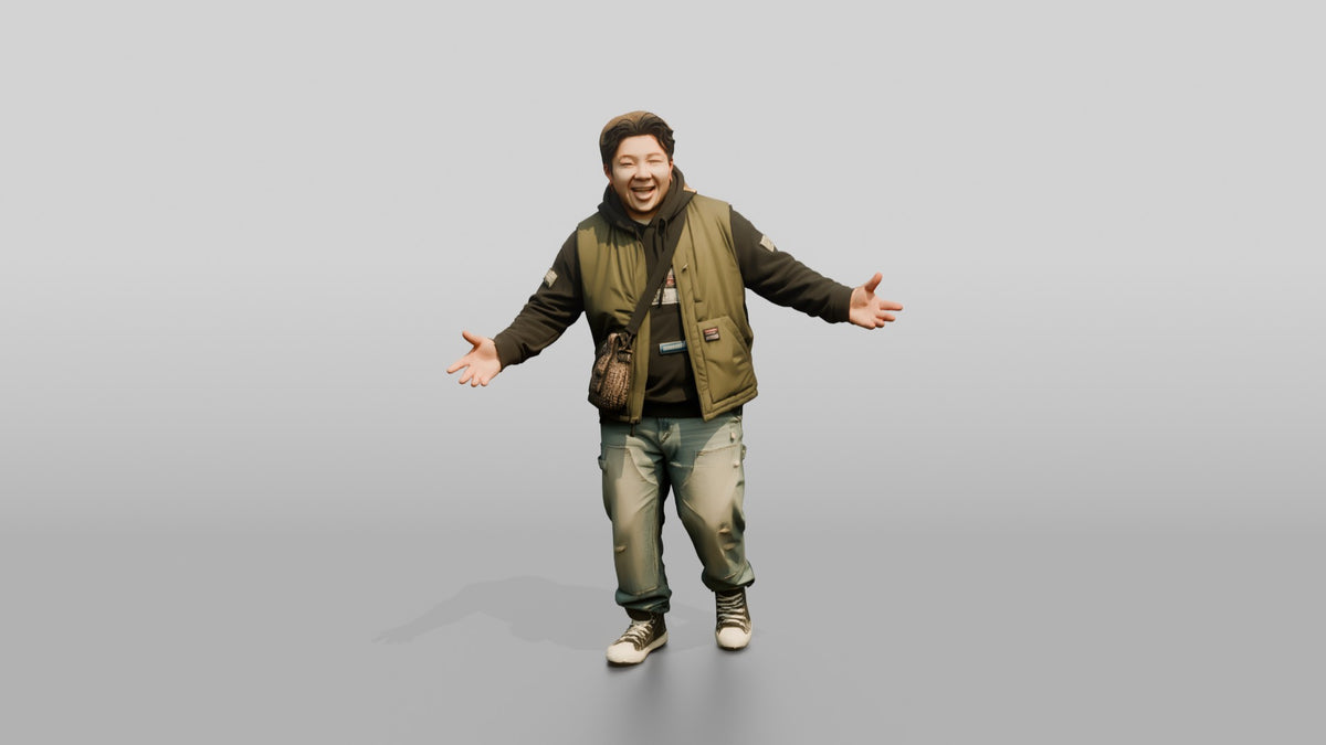 Asian Man in Animated Conversation - 3D character model, view 5