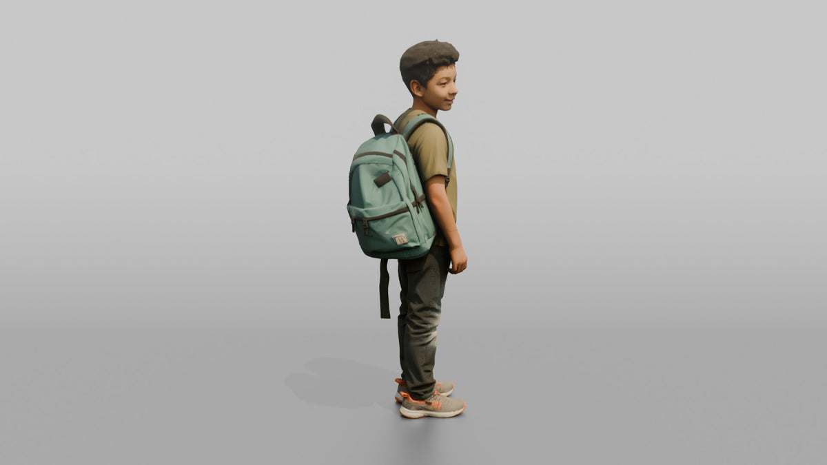 Son Carrying A Backpack By One Strap Over His Shoulder - 3D character model