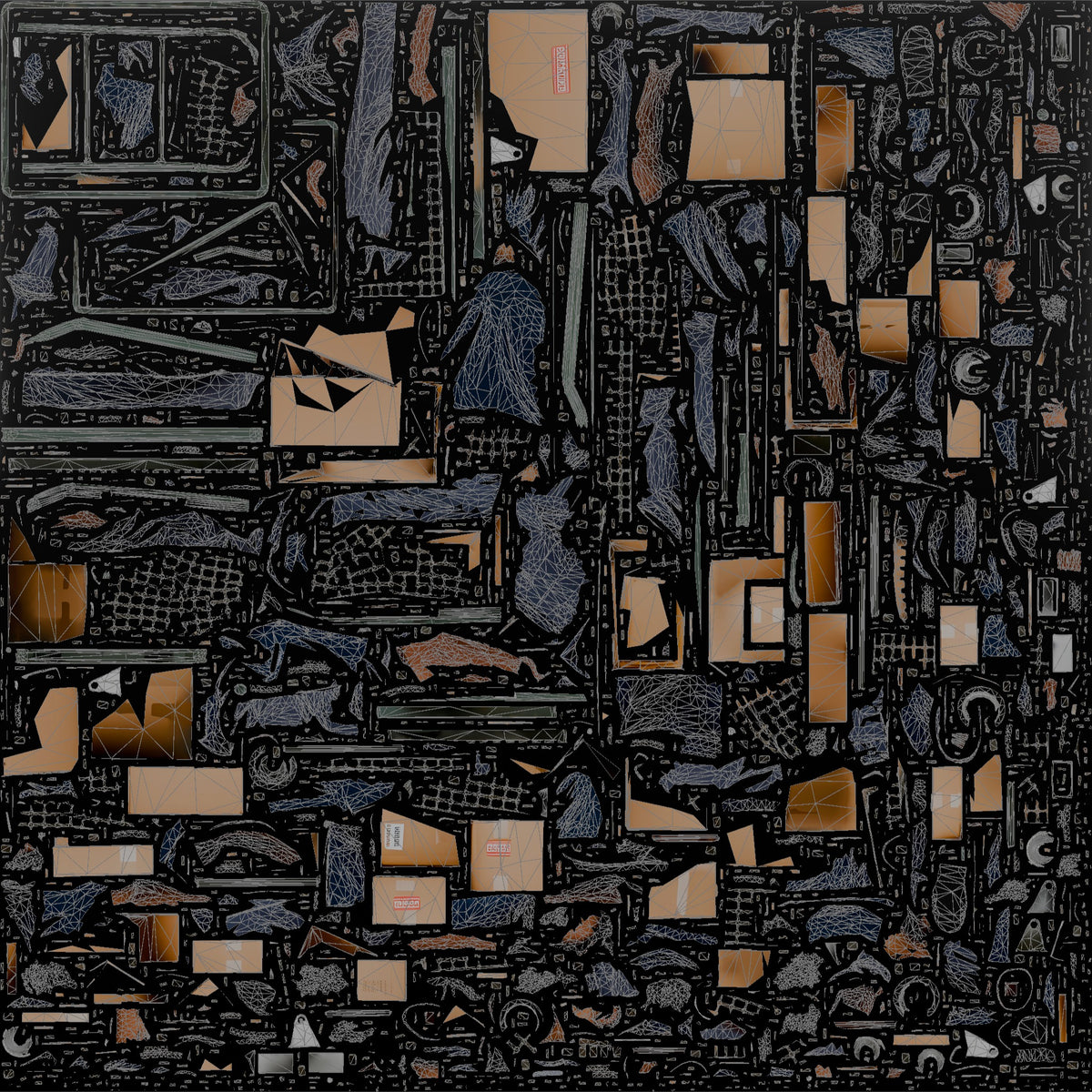 Man Stock Clerk Pushing A Flatbed Cart Loaded With Boxes - UV layout, base color map