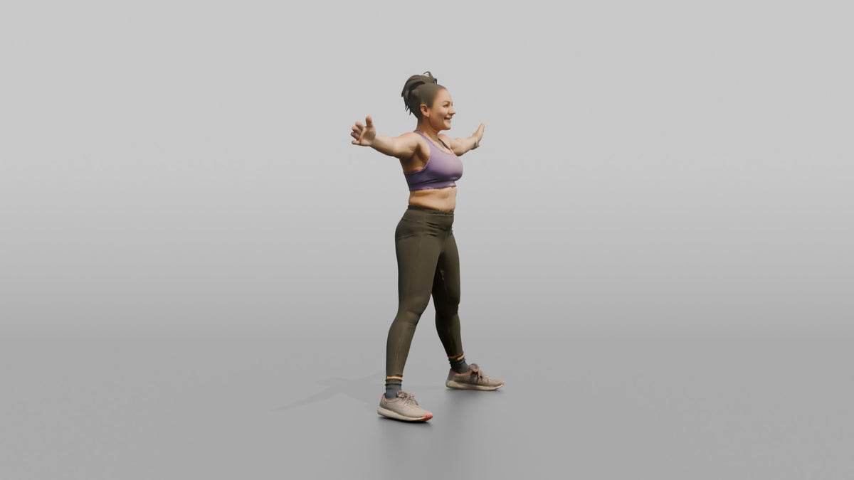 Cardio Athlete Woman Mid-jumping-jack, Arms Out To The Sides - 3D character model, view 2