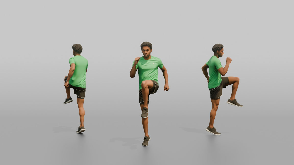 Bodyweight Athlete Man Doing A Standing Knee Raise - 3D character model, view 1