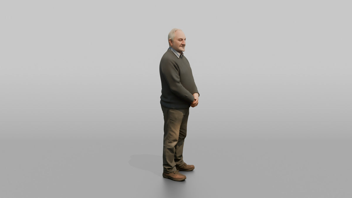 Man Customer Standing Patiently With Hands Clasped - 3D character model, view 2
