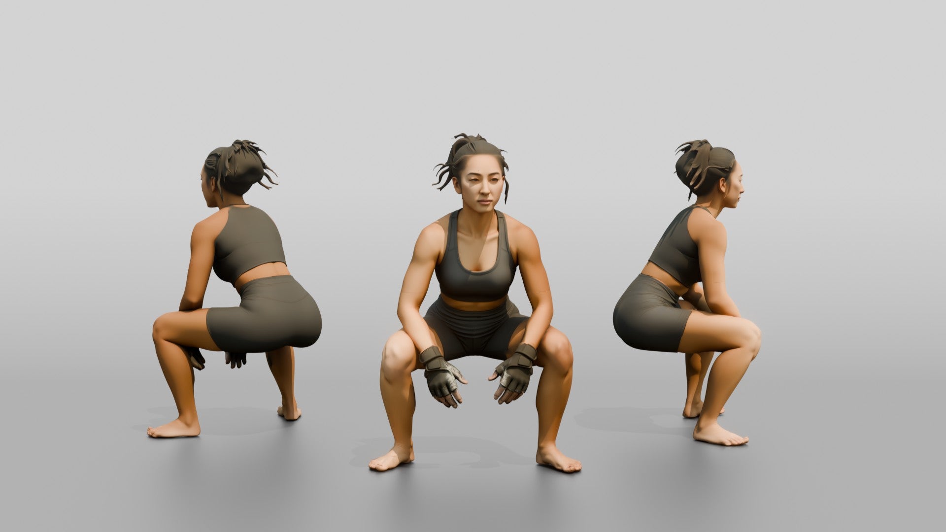 Woman Squatting with Fitness Gloves