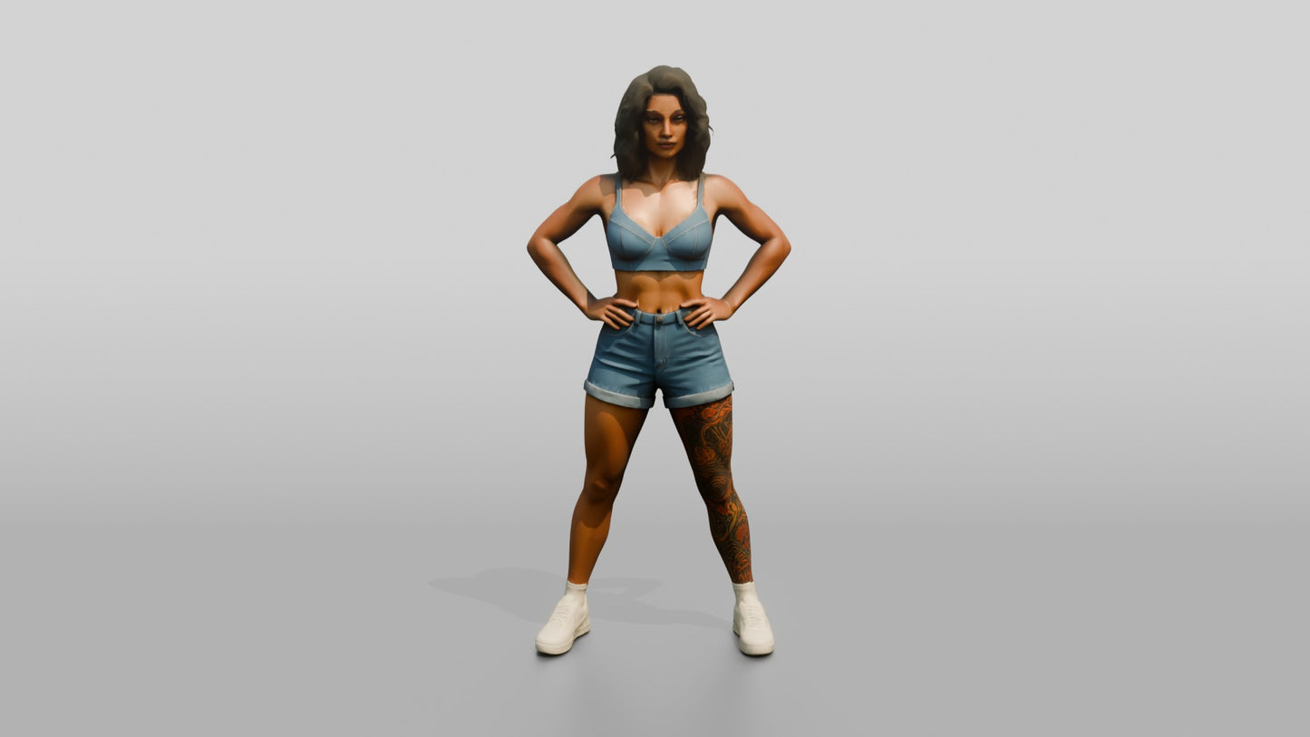 Tattooed Woman in Athletic Power Stance