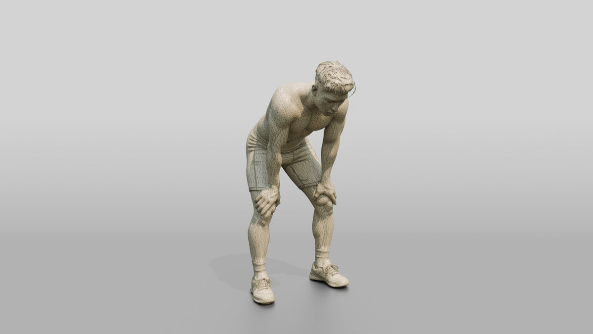 Man Panting After Heavy Lift - wireframe topology preview