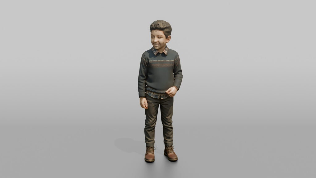 Middle Eastern Boy in Patterned Sweater and Boots