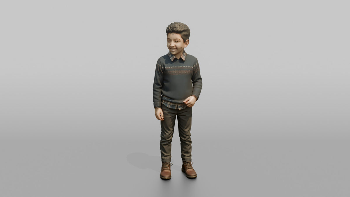 Middle Eastern Boy in Patterned Sweater and Boots - 3D character model, view 4