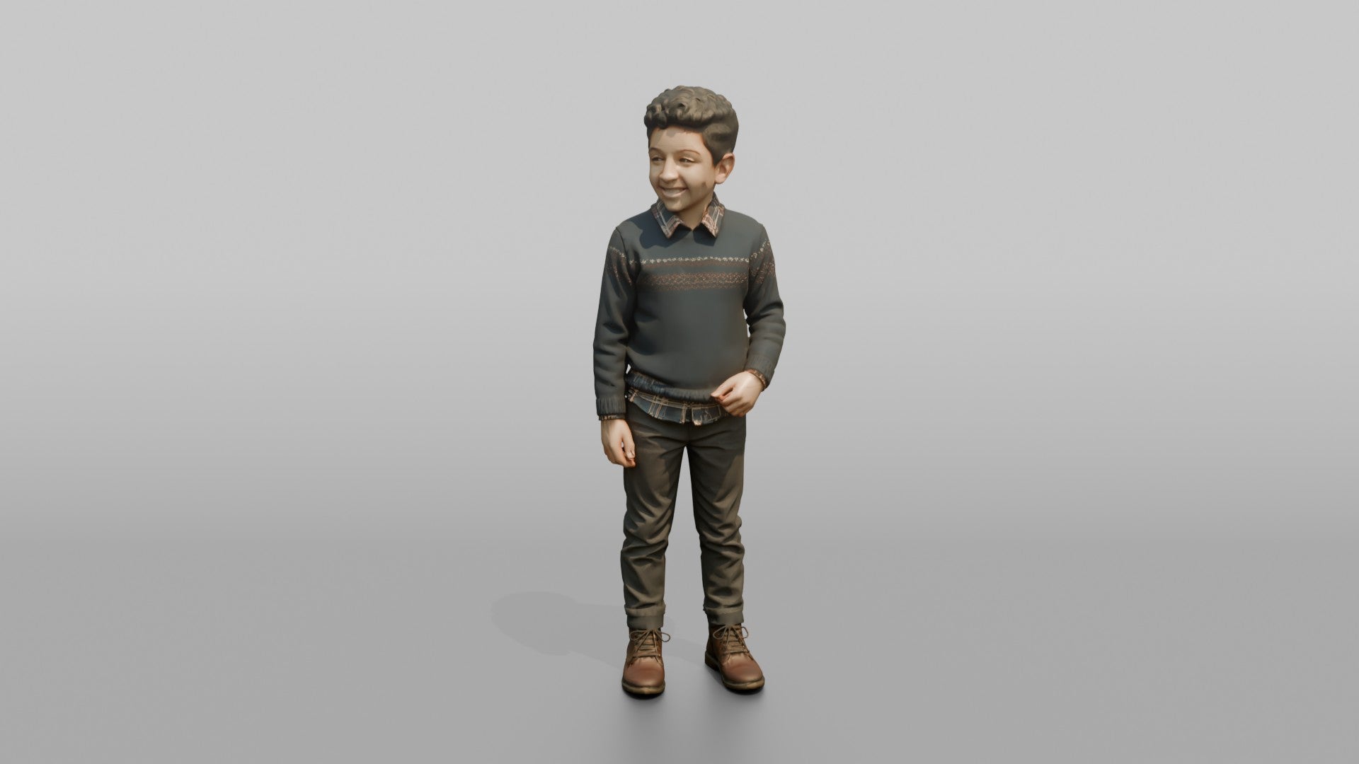 Middle Eastern Boy in Patterned Sweater and Boots