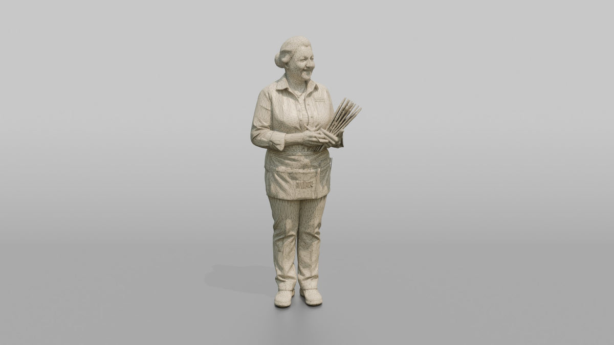 Host Woman Holding A Stack Of Menus And A Pen - wireframe topology preview
