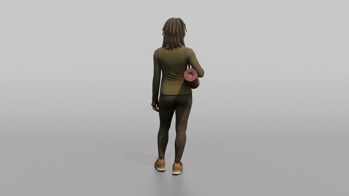 Mother Carrying A Yoga Mat Rolled Under One Arm - 3D character model, view 3