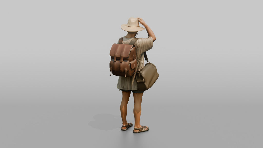 Traveler Adjusting His Sun Hat