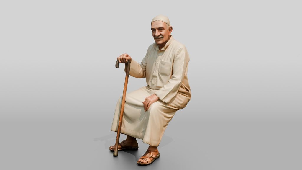 Petite Elderly Egyptian Man in Traditional Galabeya