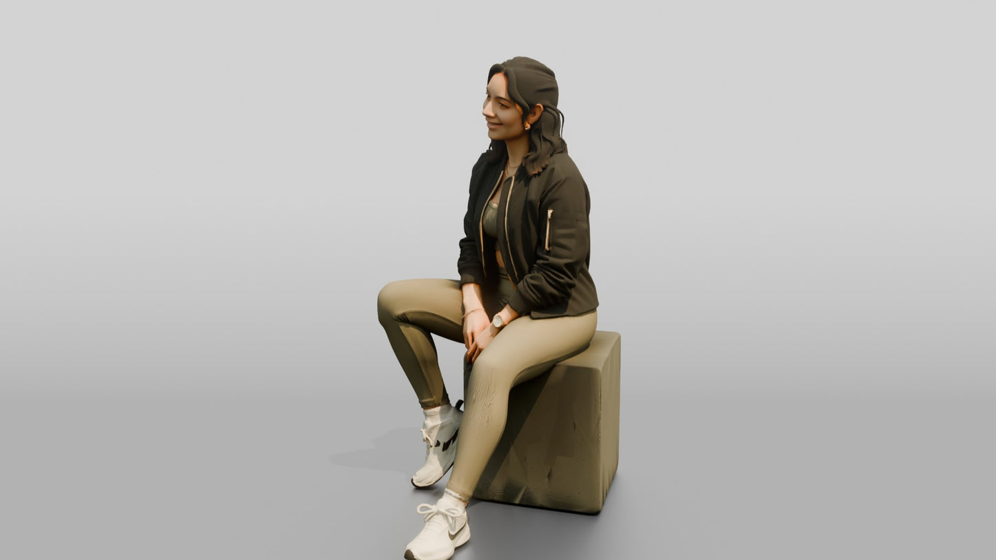 Latina Woman in Athleisure Set and Bomber Jacket