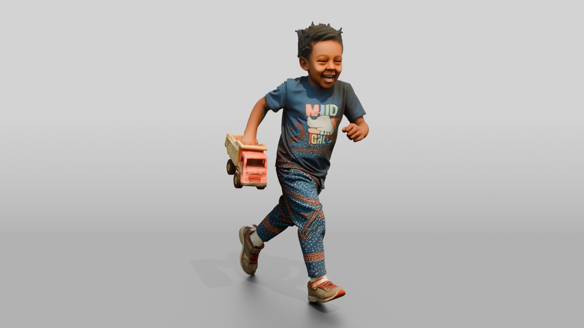 African Boy Running with a Toy Truck