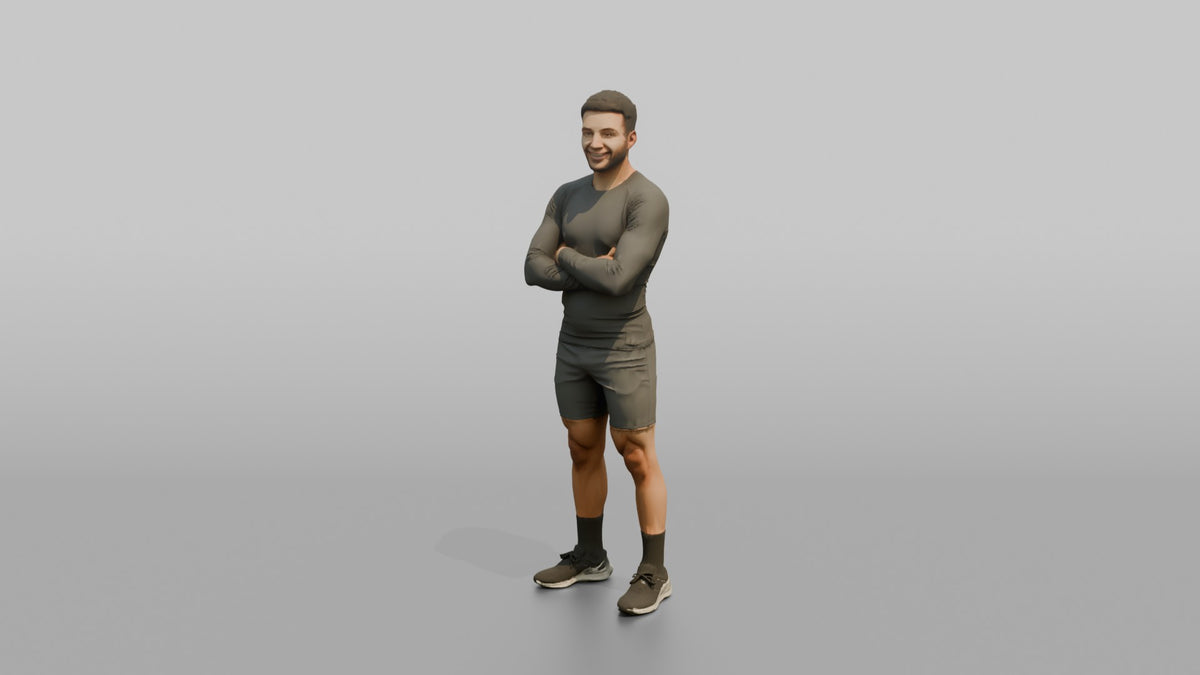 Fitness Influencer Man Standing With Arms Crossed, Confident Smile - 3D character model, view 4