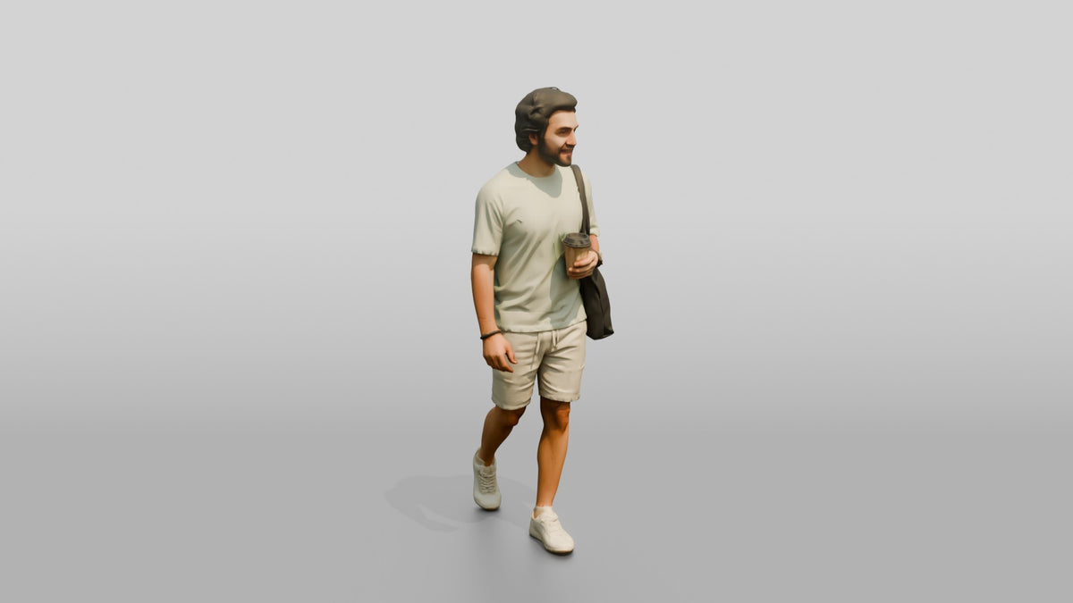 Young Persian Man Holding a Takeaway Coffee - 3D character model, view 1