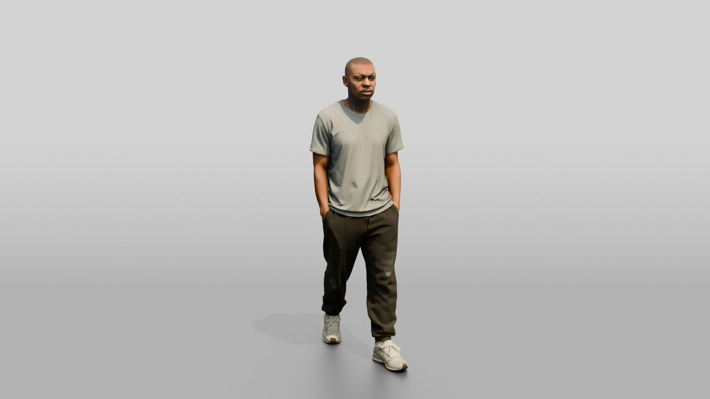 Black Male Prisoner in Black Joggers and a Grey T-shirt