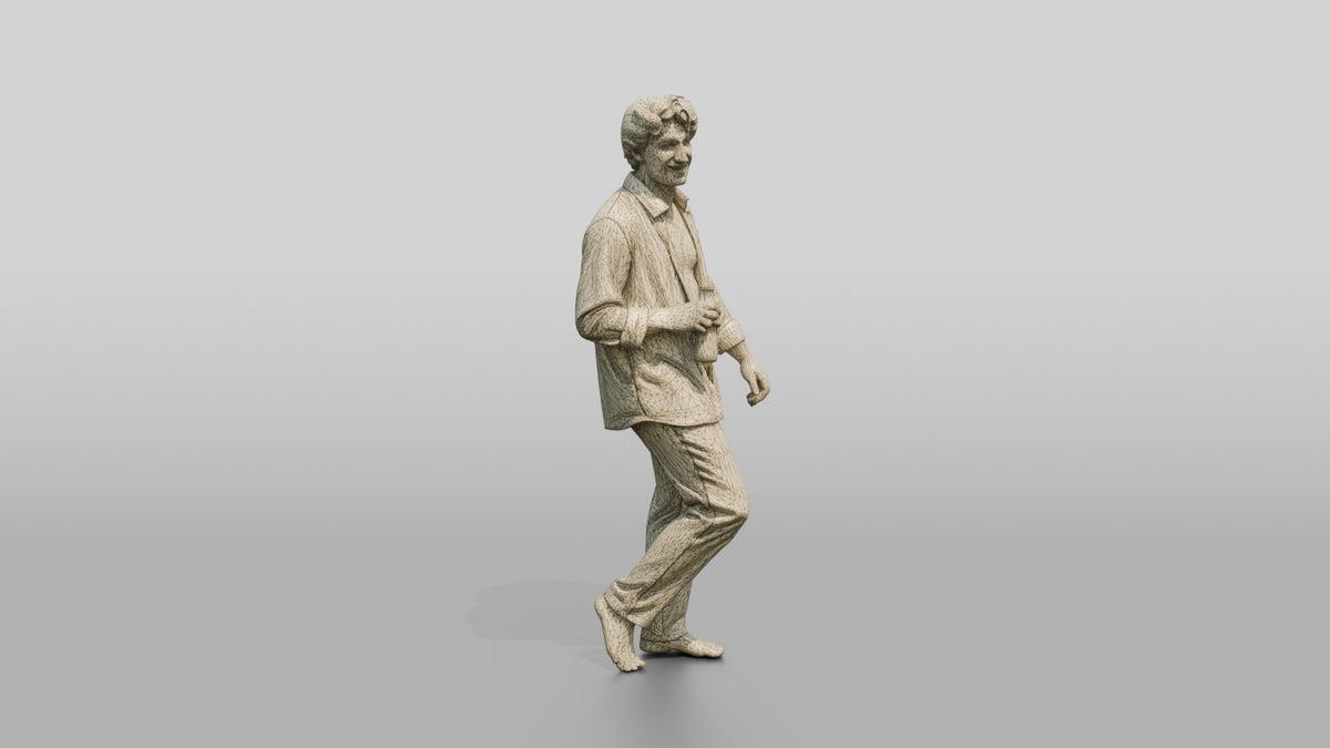 Man Holding a Beer in a White Shirt - wireframe topology preview