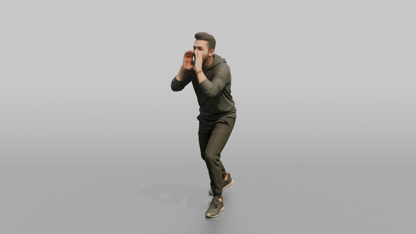 Protester Man Shouting Through Cupped Hands