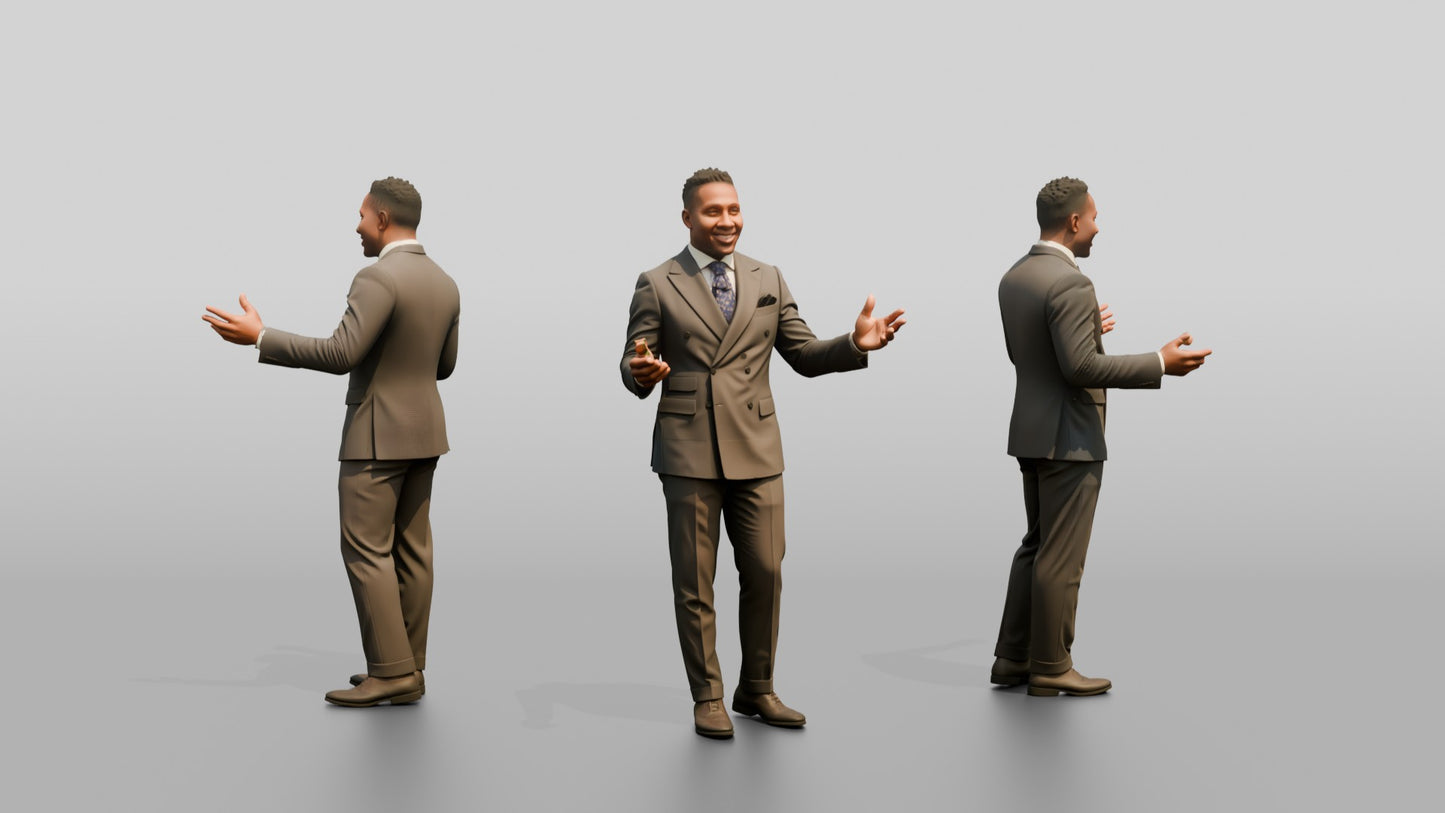 Businessman Gesturing in a Tan Suit