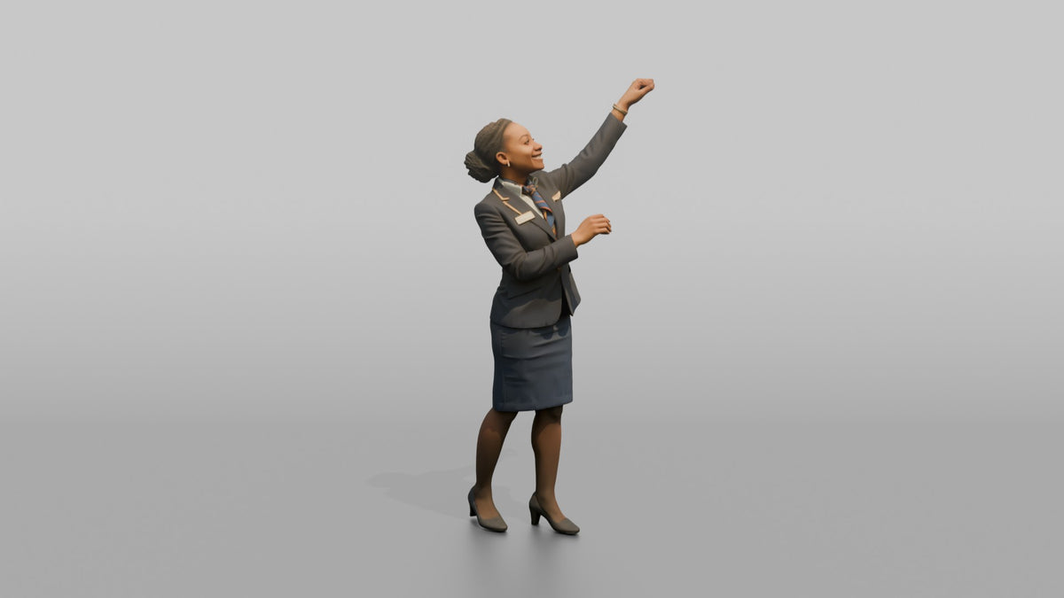 Middle Eastern Flight Attendant Pushing a Serving Trolley - 3D character model, view 5
