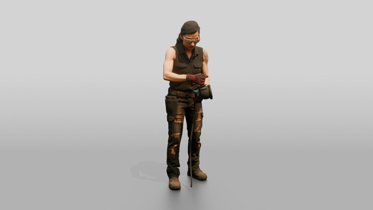 Mechanic Using an Angle Grinder - 3D character model, view 2