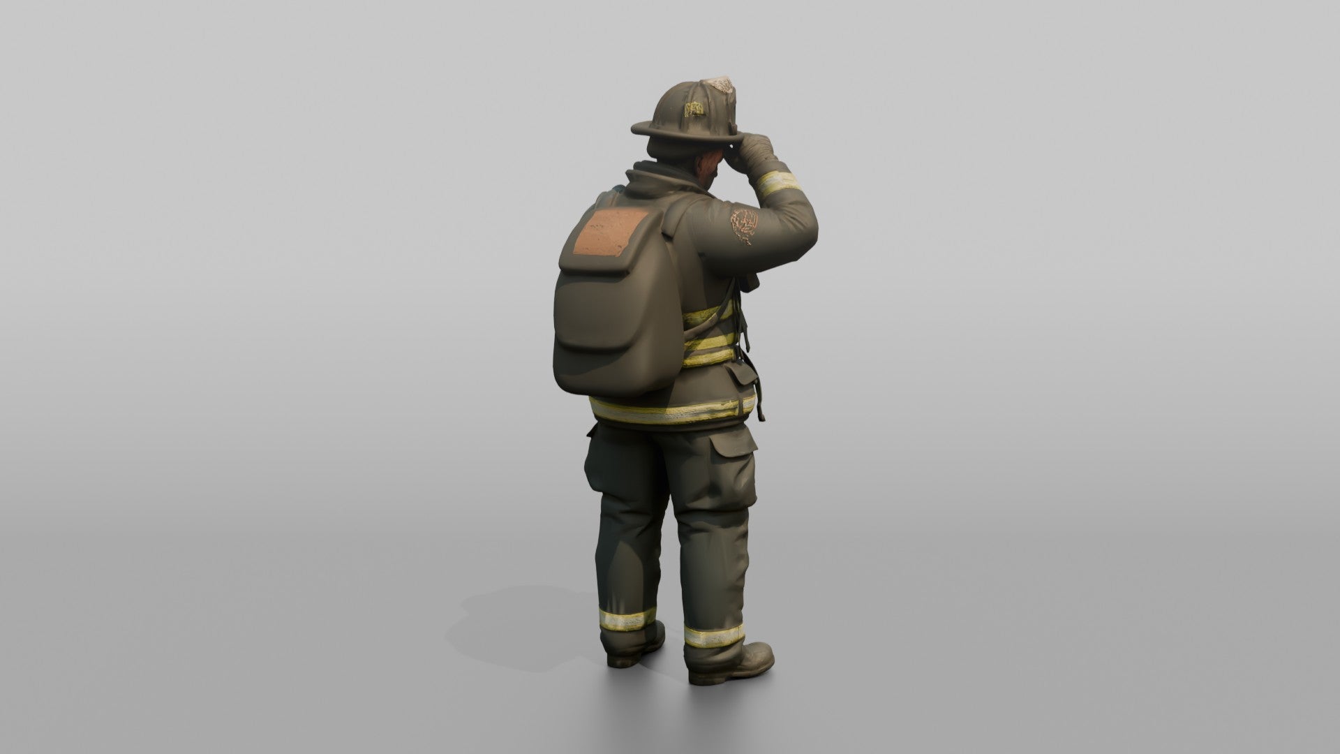 Firefighter Man Wiping Soot Off His Forehead with a Gloved Hand