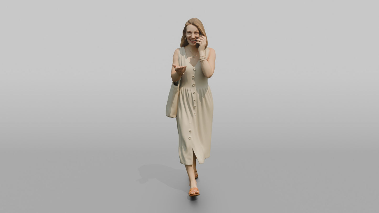 Dutch Woman Walking in a Linen Sundress, Phone in Hand