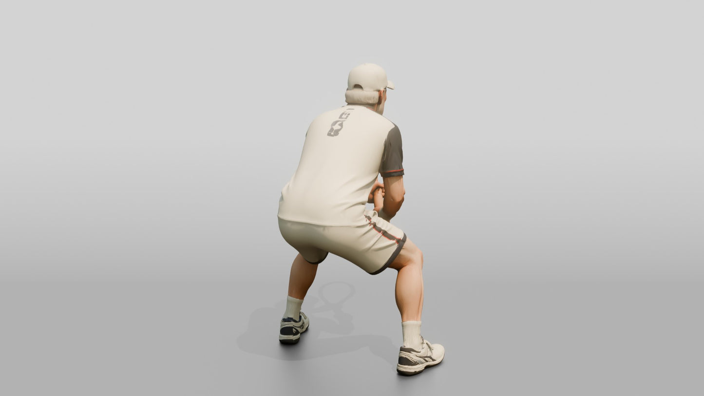 Senior Tennis Player in a Deep Defensive Stance