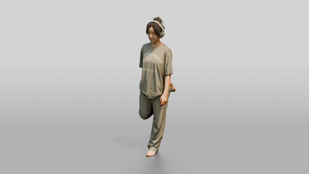 Woman Stretching Quad with Headphones
