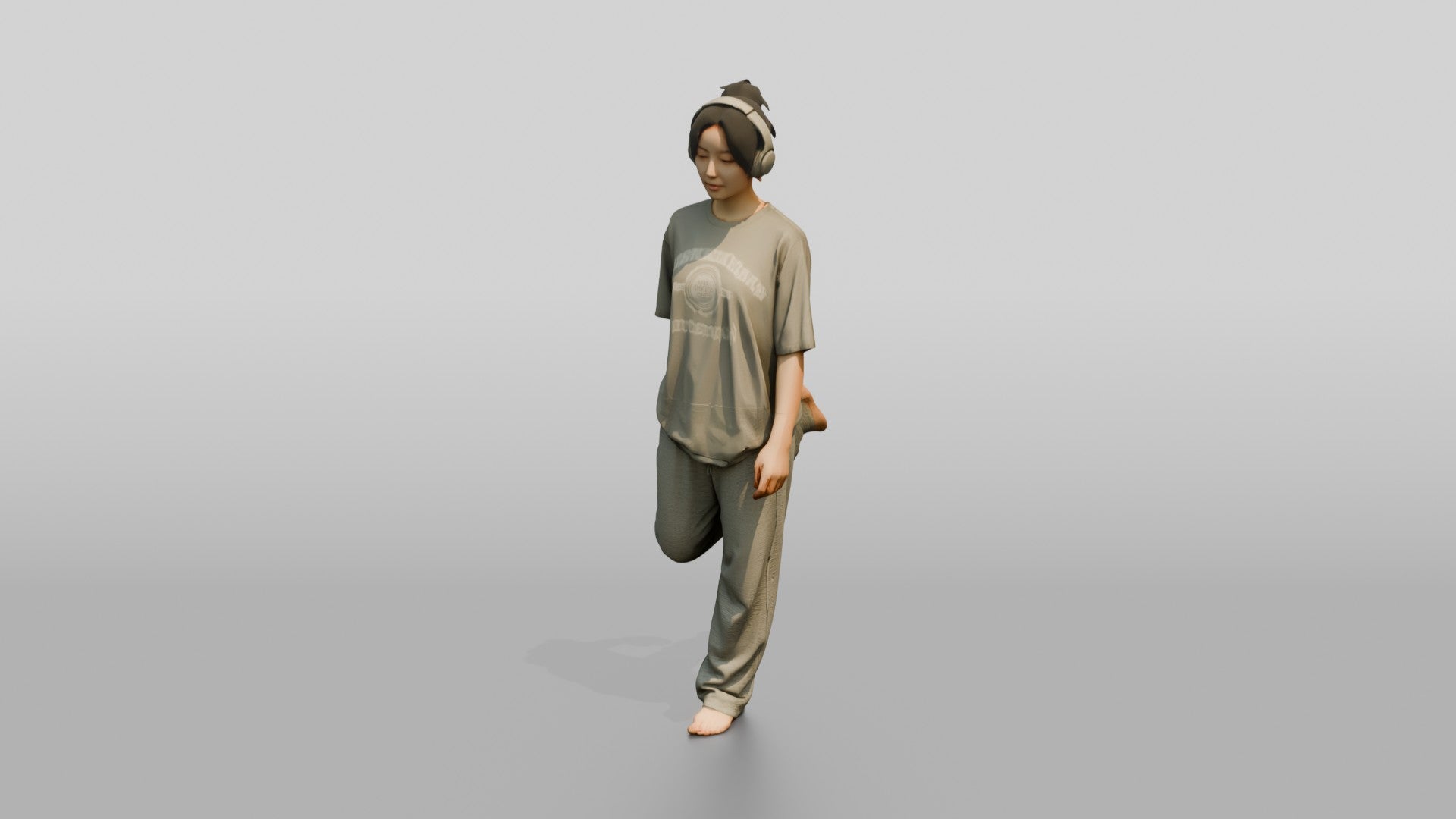 Woman Stretching Quad with Headphones