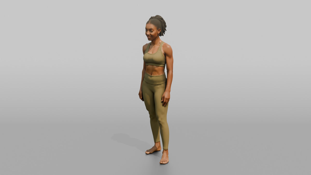 Fitness Influencer Woman Standing With Hands Loosely At Sides - 3D character model, view 4