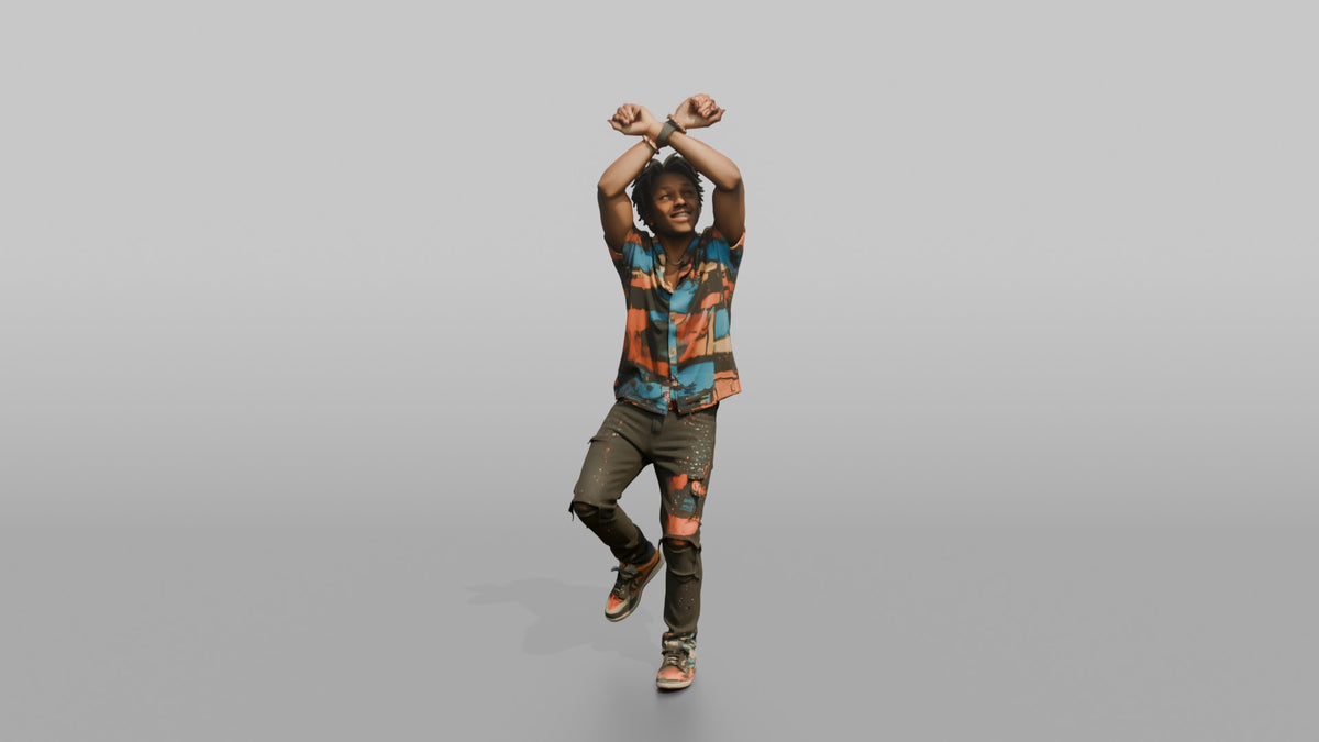 Patron Woman Dancing With Both Arms Crossed Overhead, Colorful Streetwear - 3D character model, view 5