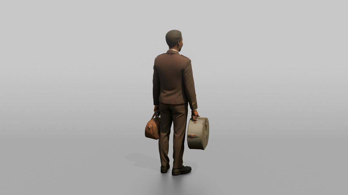 Bellhop Woman Carrying A Hat Box And A Small Bag - 3D character model, view 3